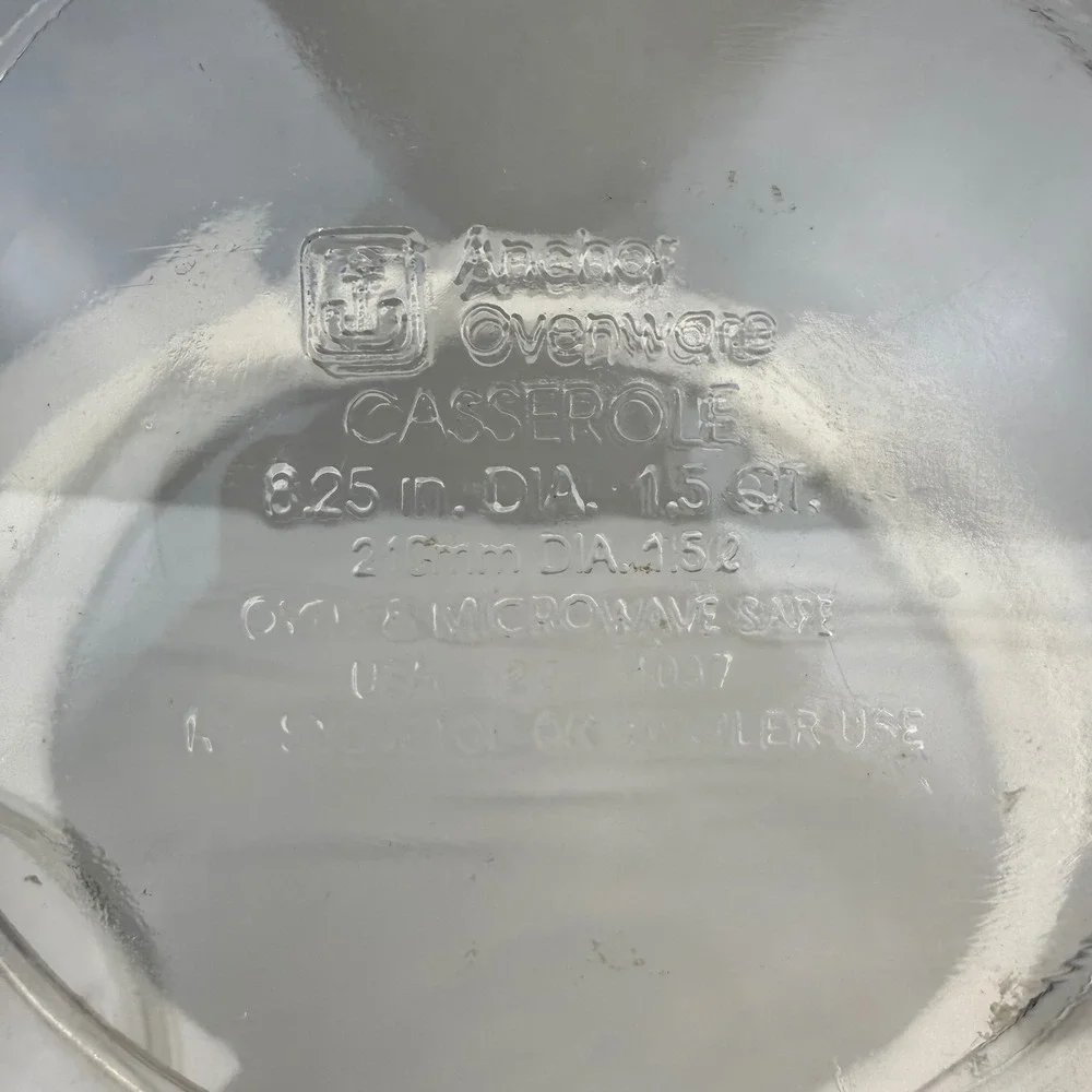 Anchor Hocking Glass Casserole Dish w/ Lid 1.5 Quart Ovenware 8.25in Clear